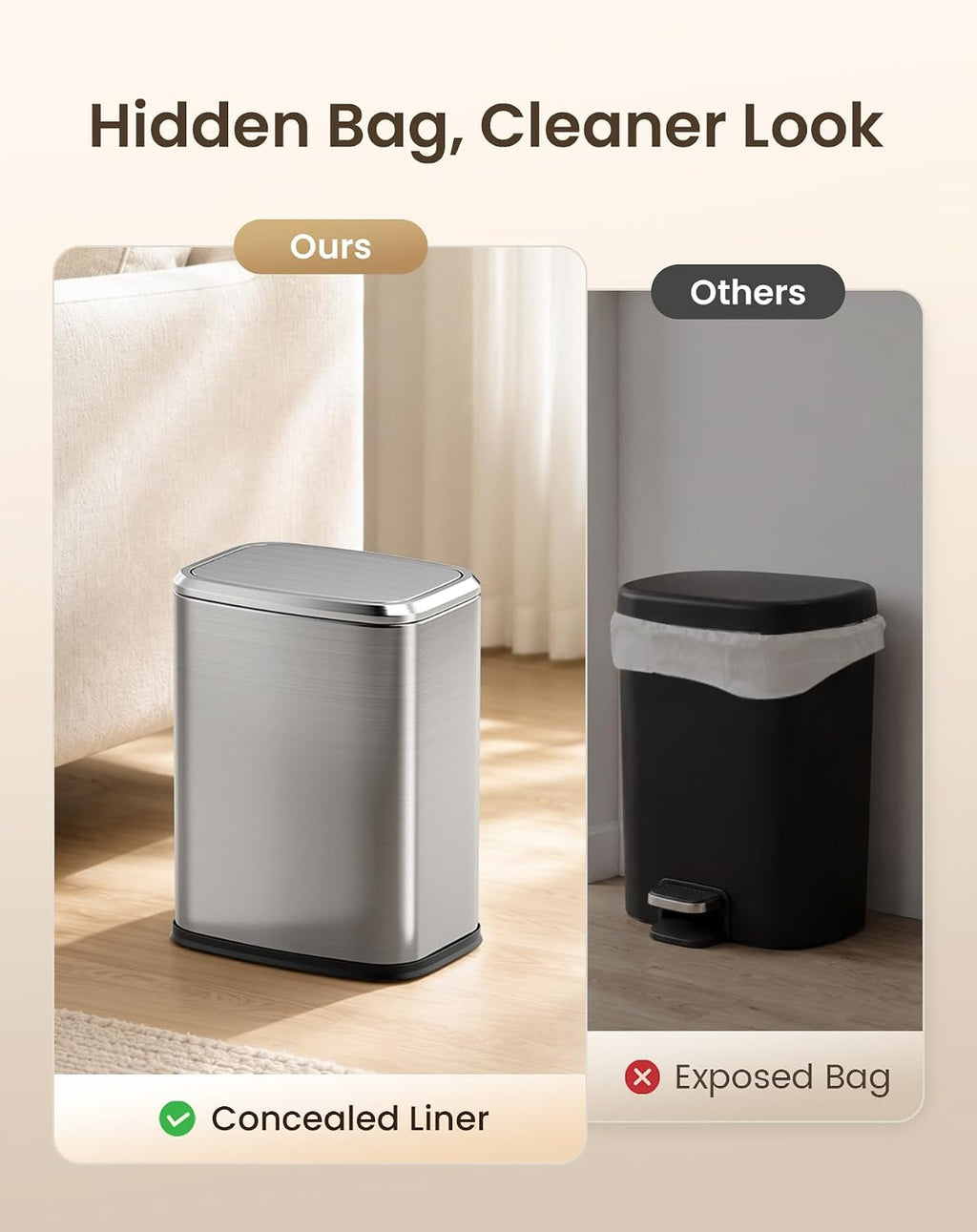 Cesun Small Bathroom Trash Can with Swing Lid, 2.1 Gallons, Silver
