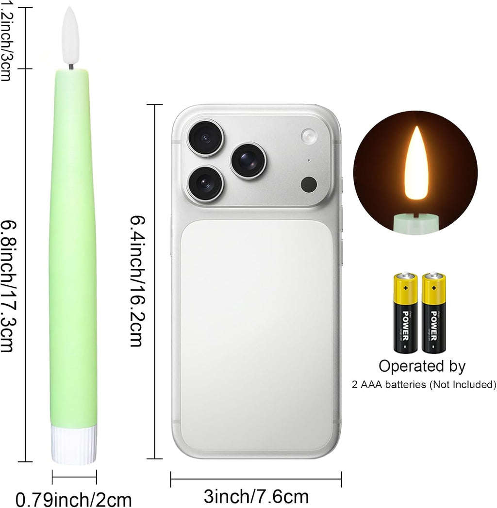 Flameless Taper LED Candles Battery Operated with Remote Timer, Green