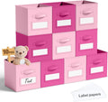 10 Pack Fabric Storage Cubes with Label 11" Collapsible Cube Bins, Pink