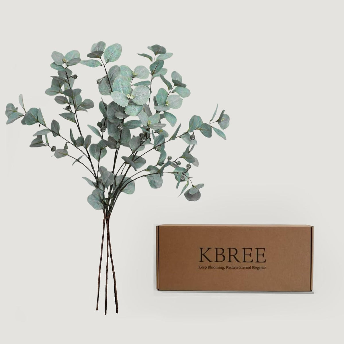 KBREE 41.3" Eucalyptus Stems, 3 Pcs Faux Eucalyptus with Seed Pods, Extra Long Artificial Greenery Stems for Tall Vase, Home, Wedding & Office (Silver Blue Green)