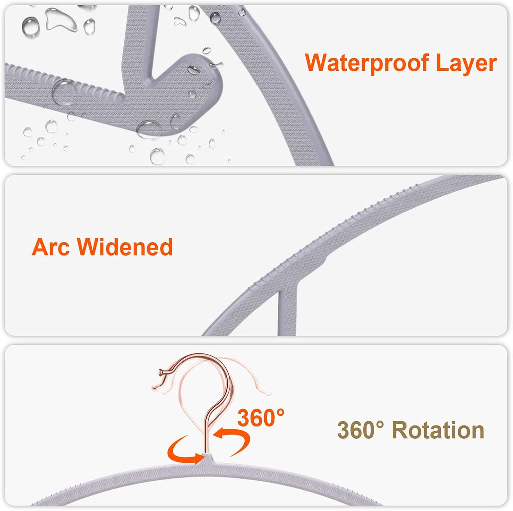 OIKA 50 Pack No-Bump Plastic Clothes Hangers, Gray, Non-Slip, Space-Saving