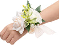 Ling's moment Corsage Wristlet, Prom Wrist Decor, White Ivory, 2pcs