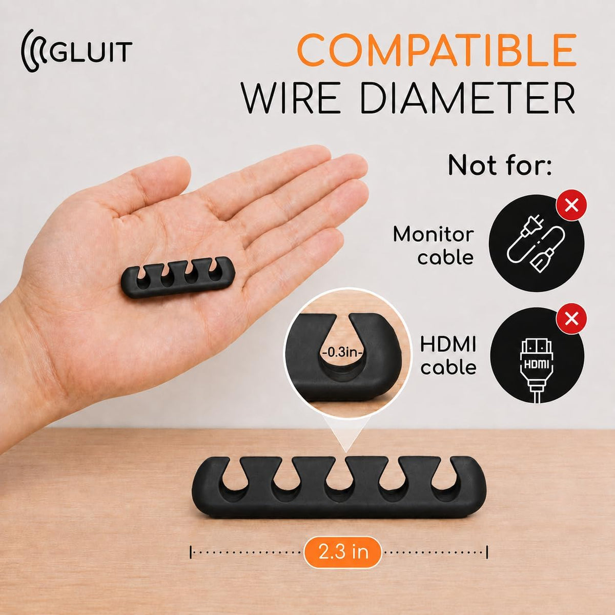 Cord Organizer for Desk, Nightstand Cable Holder, 5 Pack, Multislot, Black