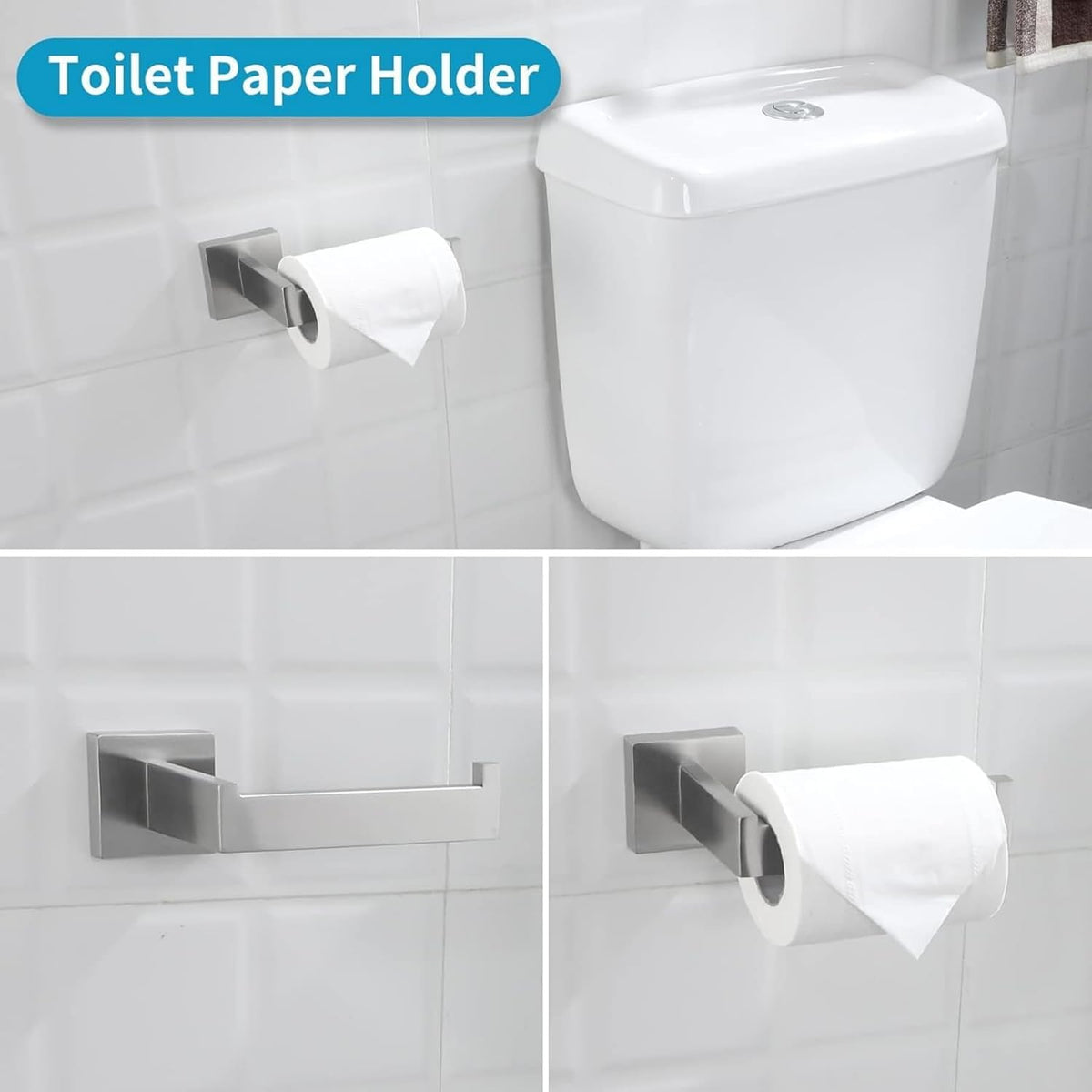 Bathroom Hardware Set Brushed Nickel,16 inch 5-Piece Towel Bar Wall Mount Modern Bathroom Accessories Include Towel Rack,Toilet Paper Holder,2*Robe Hook