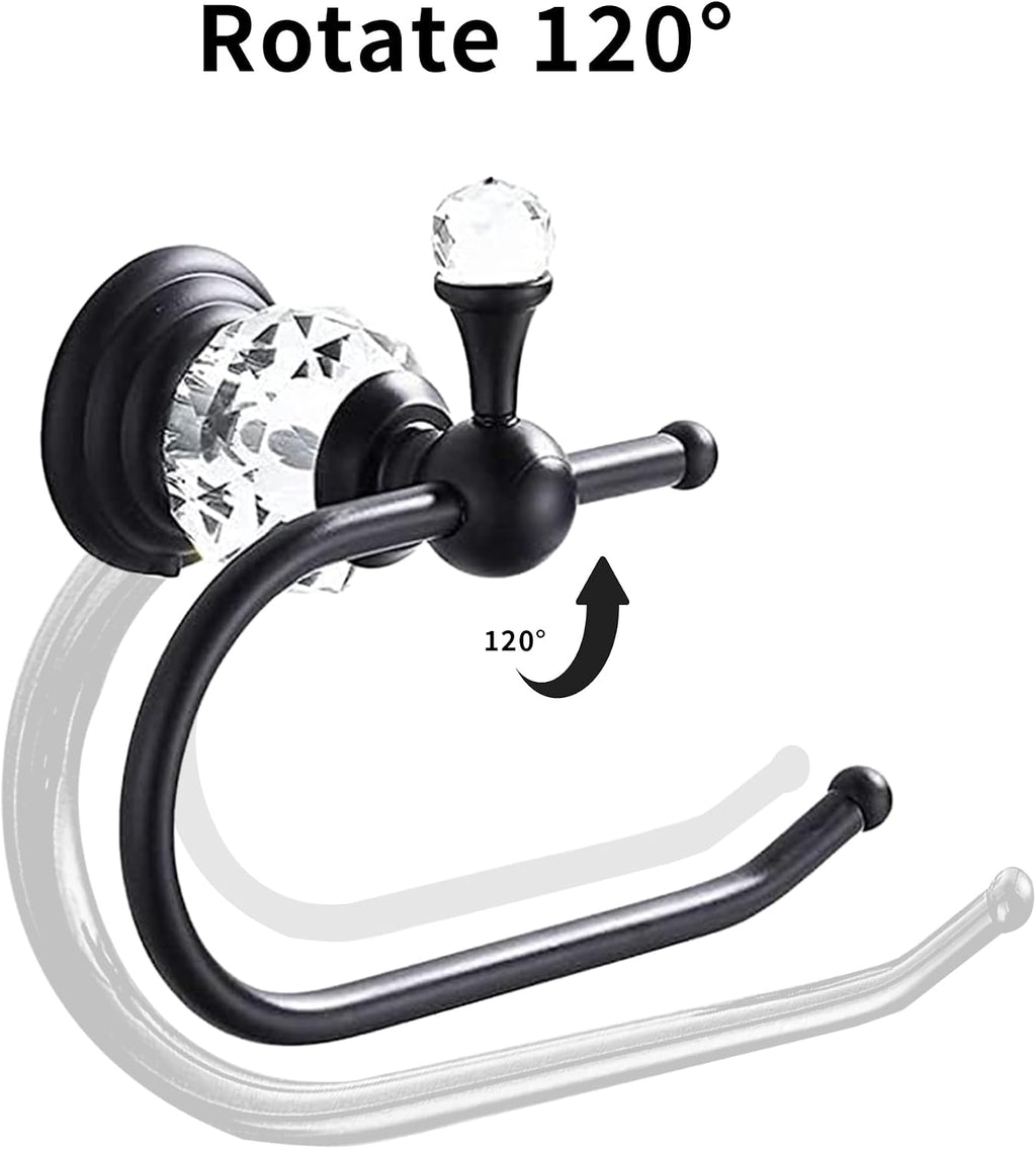 Black Crystal Toilet Paper Holder, Matte Black Bathroom Toilet Paper Roll Hanger Wall Mounted, Modern Toilet Tissue Holder Bathroom Accessory