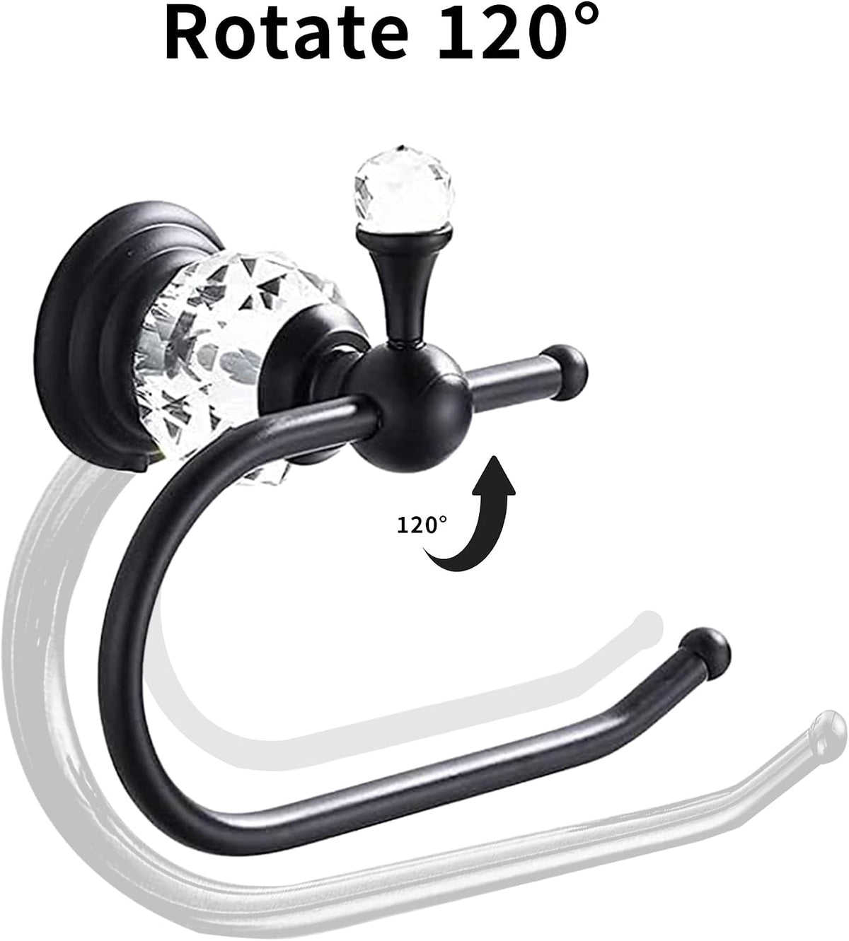 Black Crystal Toilet Paper Holder, Matte Black Bathroom Toilet Paper Roll Hanger Wall Mounted, Modern Toilet Tissue Holder Bathroom Accessory