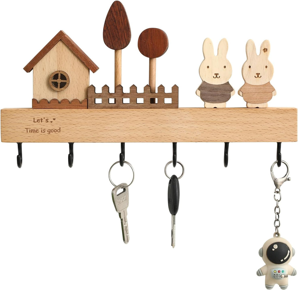 Key Holder with Shelf for Wall, Key Organizer Wall Mount with Hooks, Rustic Wooden Home Decoration for Entryway, Living Room, Bedroom, Cute Key Holder with Shelf.