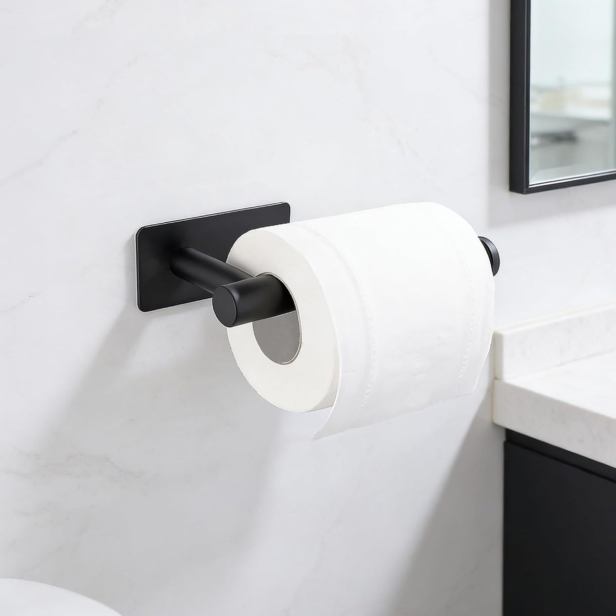 Toilet Paper Holder Wall Mount, Adhesive, Black