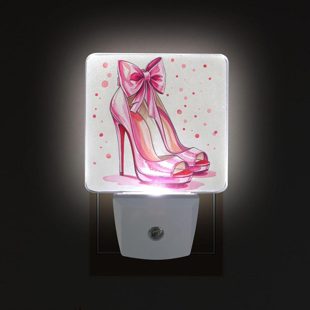 ALAZA High Heels Shoes Bow 2 Pack LED Night Light Dusk to Dawn Sensor Plug in Night Home Decor Desk Lamp for Adult