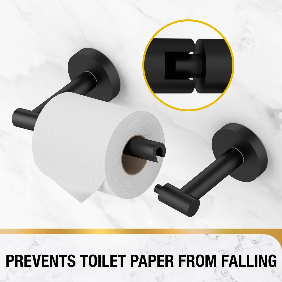HITSLAM Matte Black Toilet Paper Holder, Double Post Pivoting, SS304