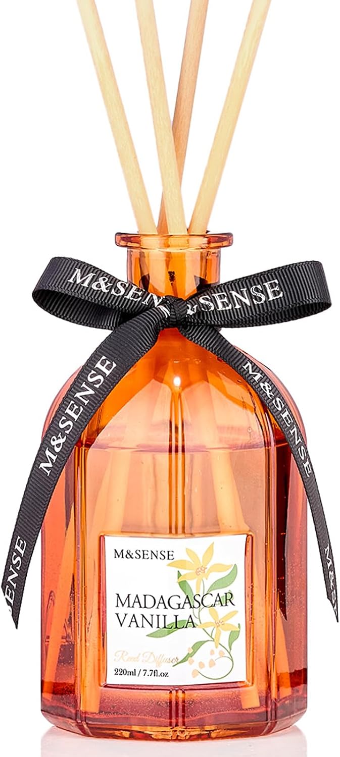 M&SENSE Reed Diffuser, Madagascar Vanilla, 7.7 oz Natural Essential Oil