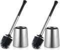 HAMITOR Toilet Bowl Brush Holder Set: 2Pack Silicone Stainless Steel Deep Cleaning Toilet Cleaner Brush for Bathroom Restroom - Compact Modern Rv Toilet Scrubber Accessories with Caddy