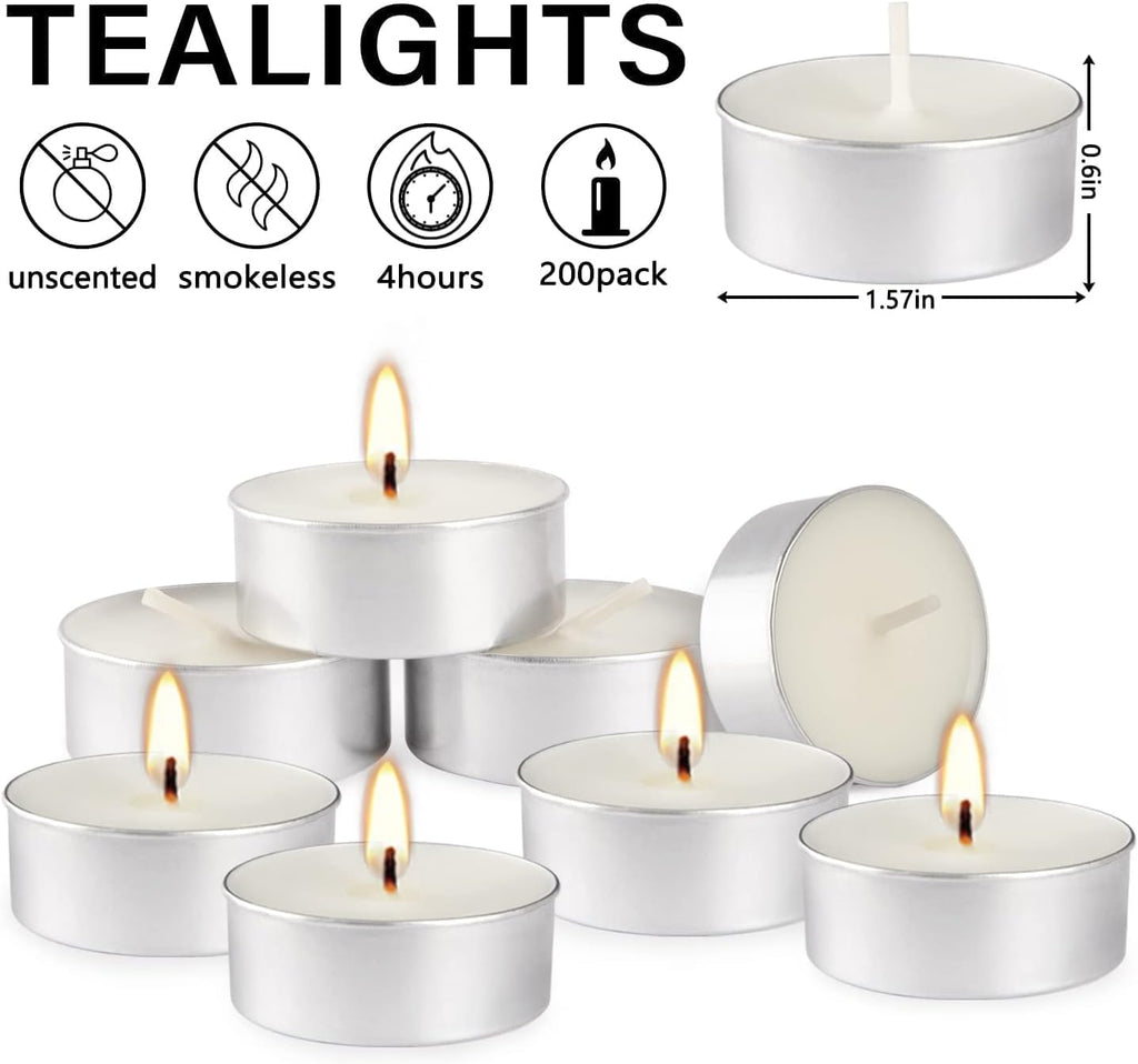 100 Pack 4 Hour Long time Burning,Unscented Tea Lights Candles,White, Smokeless, Dripless,for Weddings, Home, Pool,Shabbat