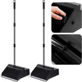 Leumoi 2 Pcs Dust Pans with Long Handle with Comb Stand up Dustpan,Black