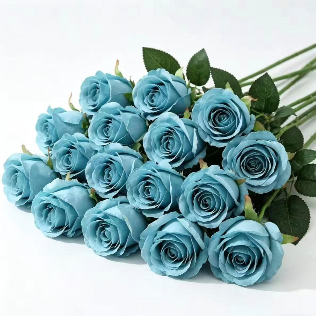 16 Realistic Artificial Roses (Rose-Flower-Blue)
