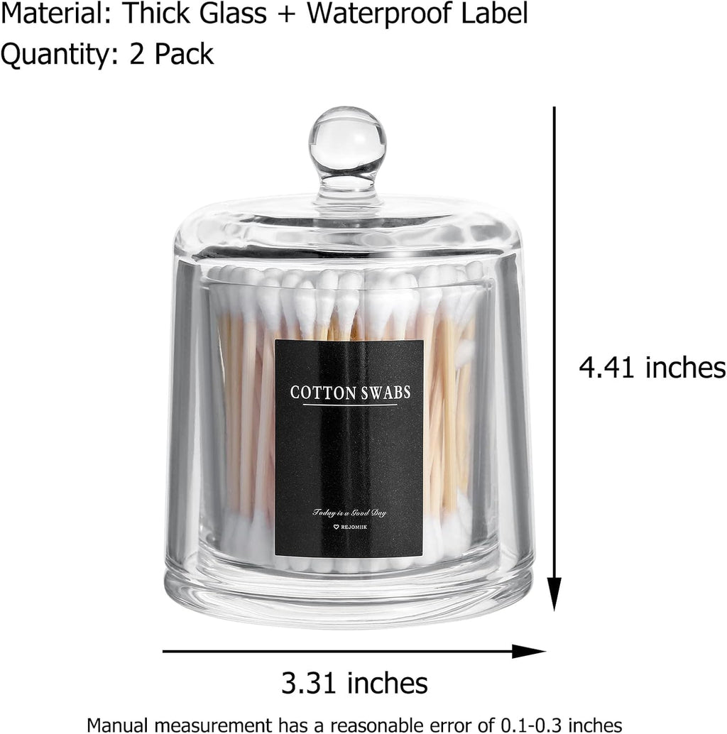 Qtip Holder Apothecary Jars with Lid, 2 Pack Thick Glass, Clear