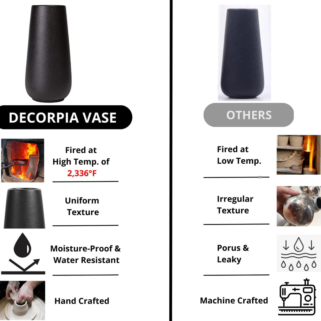 DECORPIA Premium Ceramic Vase for Pampas Grass - Flower Vase for Home Decor, Minimalism Style for Modern Table Shelf, Vases for Flowers for Kitchen Living Room Centerpieces, Office Desk Vase (Black)