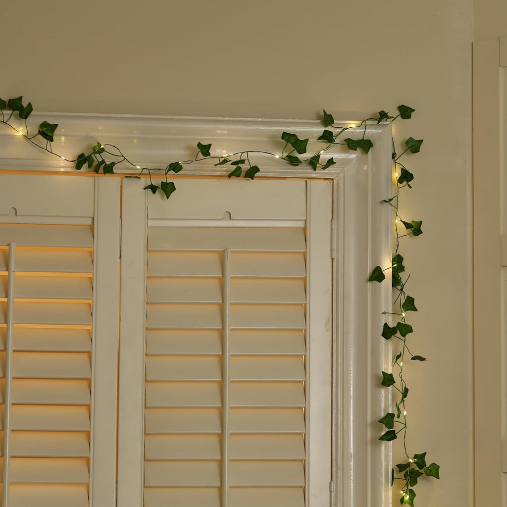 2 Pack Vines with Fairy Lights 40ft 120 LED Ivy String Lights USB Plugin & Battery Operated Leaf Lights with Timer 8 Modes Remote Decorative Light for Bedroom Wedding Party - Warm White
