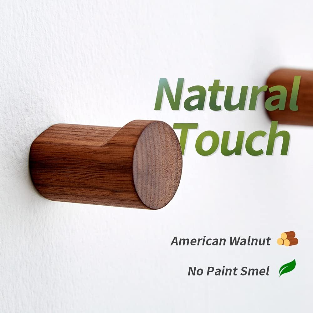 COCOYA Wood Hooks Wall Mounted Minimalist Walnut Knob Shape (6 Pack)