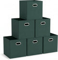 Household Essentials Foldable Fabric Storage Cubes 6-Pack – 11x11x11 Stackable Non-Woven Bins with Chipboard Sides & Grommet Handles – Closet, Shelf, Nursery, or Office Organizer – Dark Green