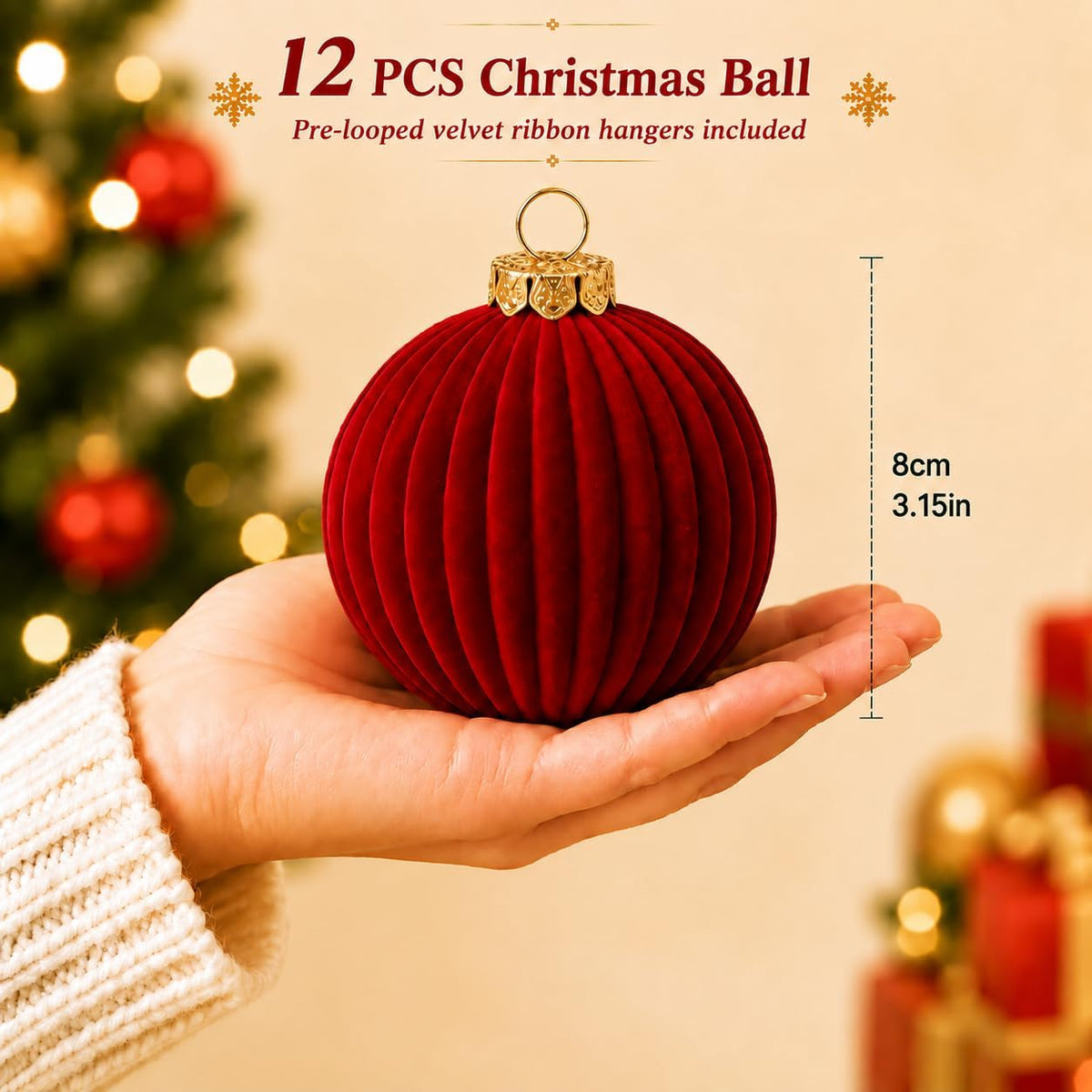 12 Pcs Velvet Ornaments for Christmas Tree Decorations, 3.15 Inch Green Velvet Christmas Balls with 4 Different Shapes, Shatterproof Velvet Ornaments Set for for Xmas Tree, Wreath, Holiday Home Decor