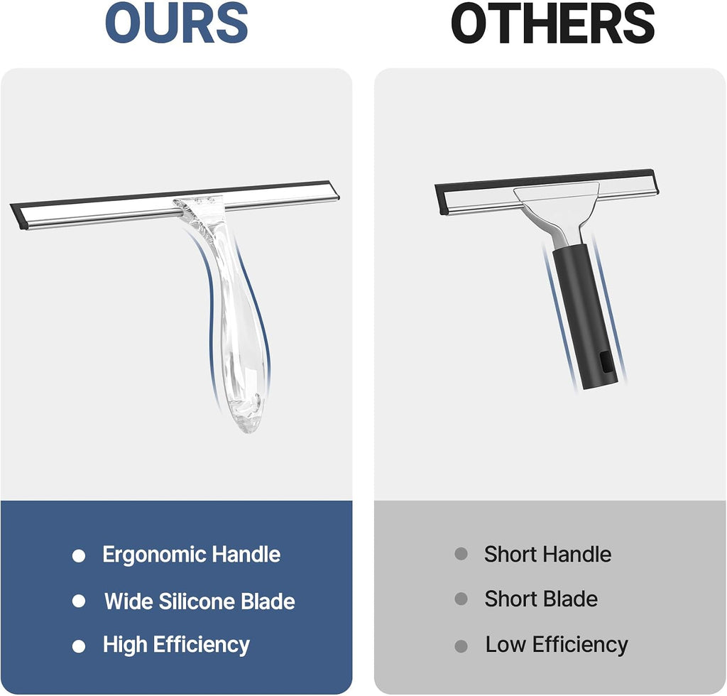 AmazerBath Squeegee for Shower Glass Door, Shower Squeegee for Glass Doors - All-Purpose Squeegee with Hook for Shower Doors, Windows, Mirrors, Tiles and Car Glass, 12 Inches - Clear (Pack of 2)