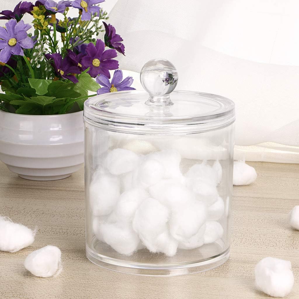 Hipiwe Cotton Ball and Swab Holder Organizer Clear Acrylic Apothecary Jar