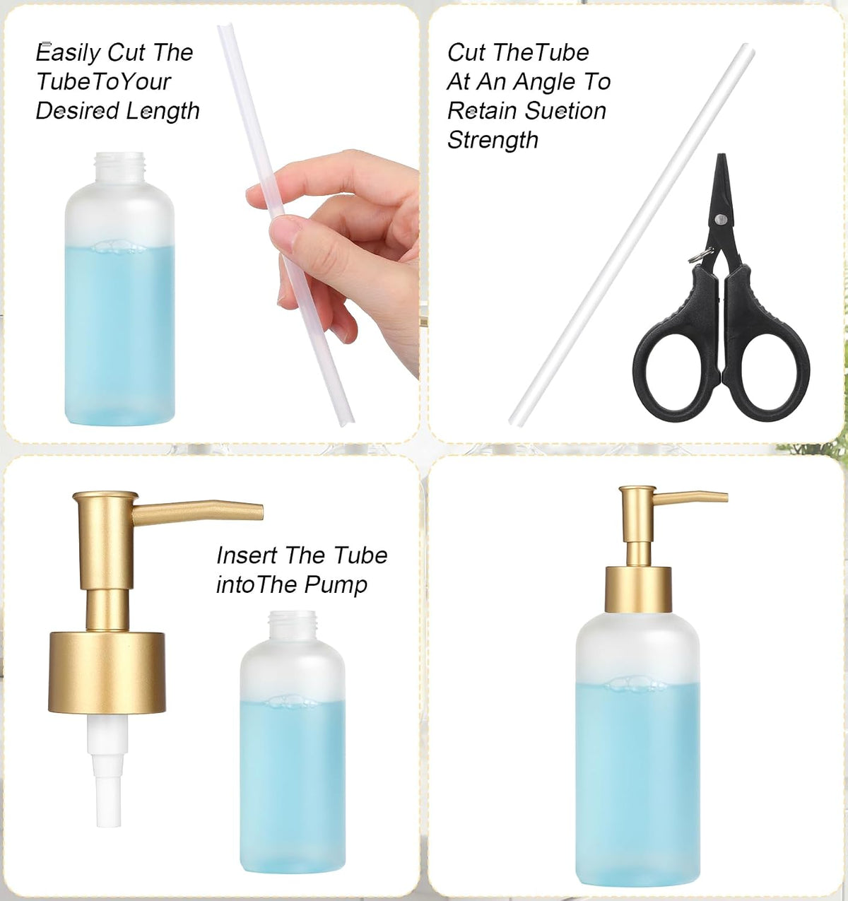 Replacement Soap Dispenser Pump, 2 Pack Gold Soap Dispenser Pump Fits Standard 28/400 Thread Size, for Kitchen and Bathroom Lotion Bottles Pearl Gold + 6 inch Tube