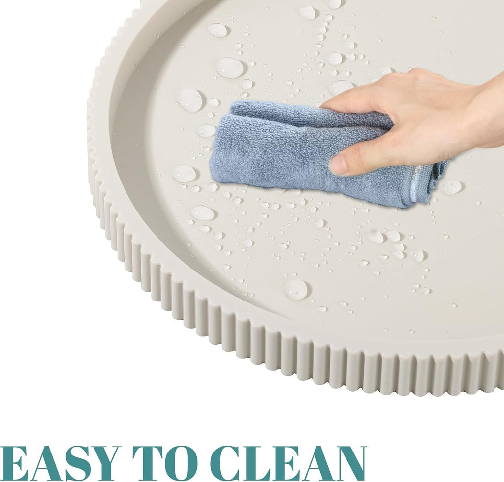 Silicone Bathroom Tray Round Perfume Tray Coffee Table Decor, 9" Beige