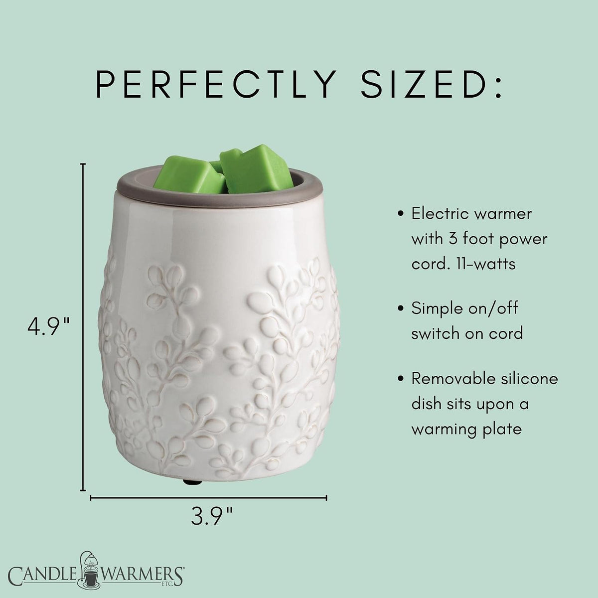 CANDLE WARMERS ETC. Wax Melt Fragrance Warmer for Scented Wax Melts, Cubes, Tarts with Silicone Dish Top|White Willow Farmhouse