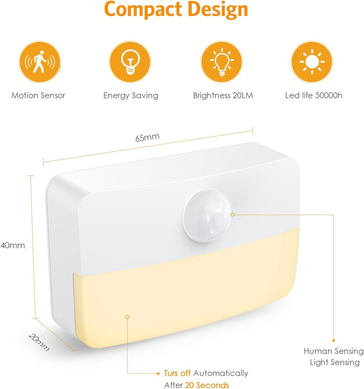 【2 Pack】Motion Sensor Night Light, Stick-On Motion Sensor Lights Indoor, Battery Powered Under Cabinet Kitchen Lights with Adhesive Pads, Auto/On/Off for Cupboard Wardrobe Stair Kitchen- Warm White