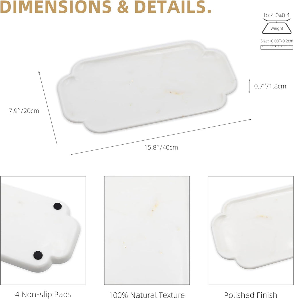 MARMOR Natural Calacatta Marble Tray, Luxury Vanity Tray for Bathroom Counter, Perfume Organizer, Jewelry Tray, Candle Holder Decor, Kitchen Countertop Organizer, Elegant Home Decorative Tray Gift