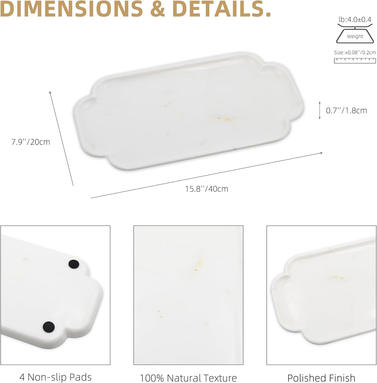 MARMOR Natural Calacatta Marble Tray, Luxury Vanity Tray for Bathroom Counter, Perfume Organizer, Jewelry Tray, Candle Holder Decor, Kitchen Countertop Organizer, Elegant Home Decorative Tray Gift