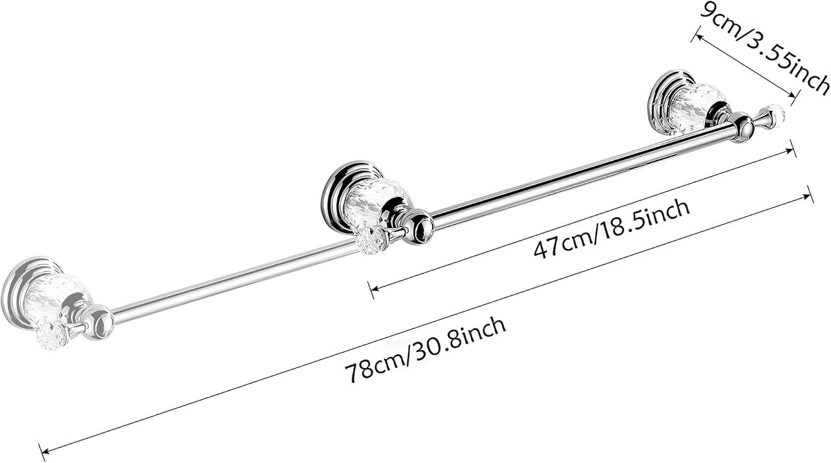 WOLIBEER Crystal Towel Bar,Chrome Towel Holder Adjustable Towel Rack Rod Expandable Stainless Steel Bathroom Accessories Wall Mounted