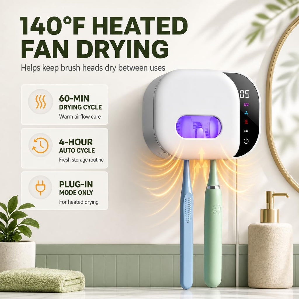 POPCHOSE Toothbrush Sanitizer Holder with Dual-Mode UV & Heated Drying