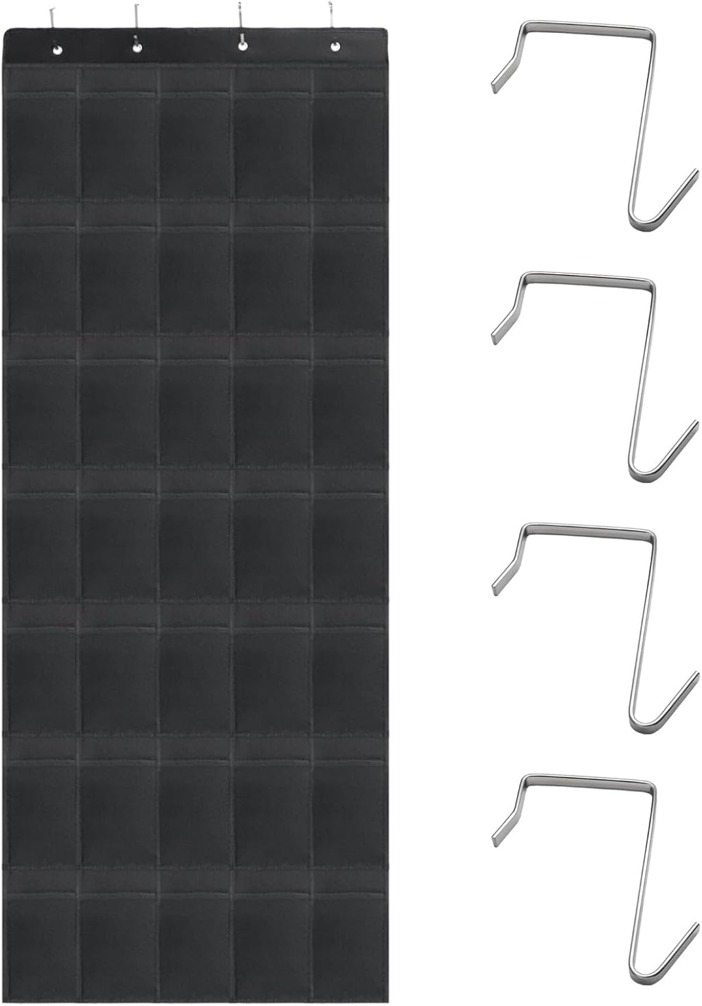 Over the Door Shoe Organizer, 35 Mesh Pockets, Black, 4 Metal Hook