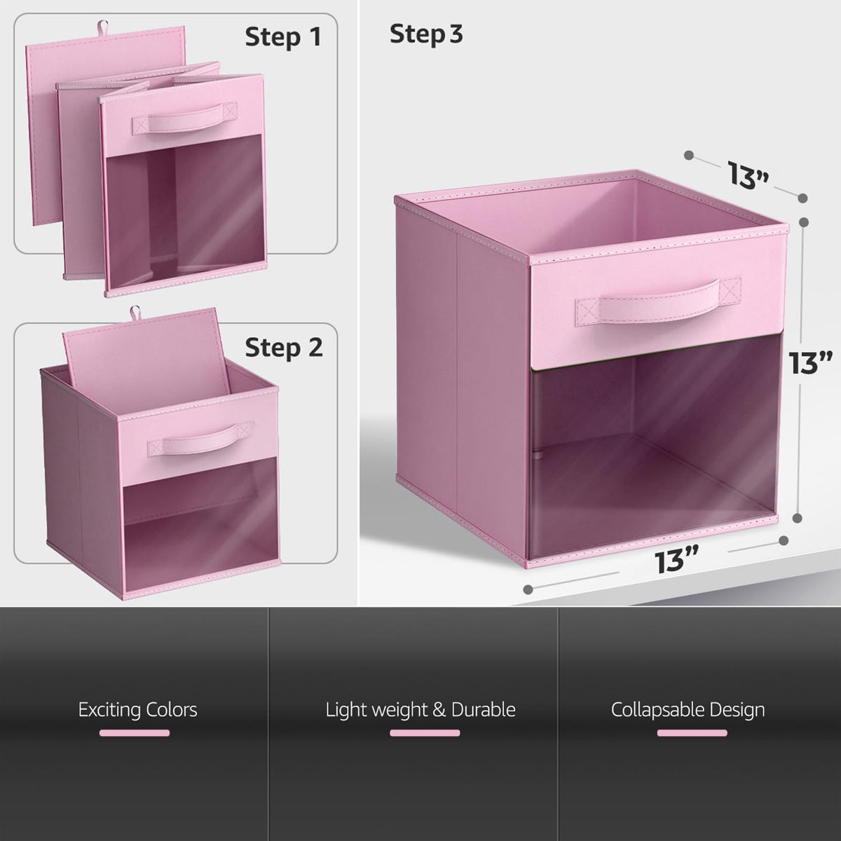 Sorbus Storage Cubes with Clear Window, 6 Pack (13 Inch, Pink)