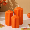 Orange Ribbed Pillar Candles Set of 3, Fall Pillar Candle for Fall Decor