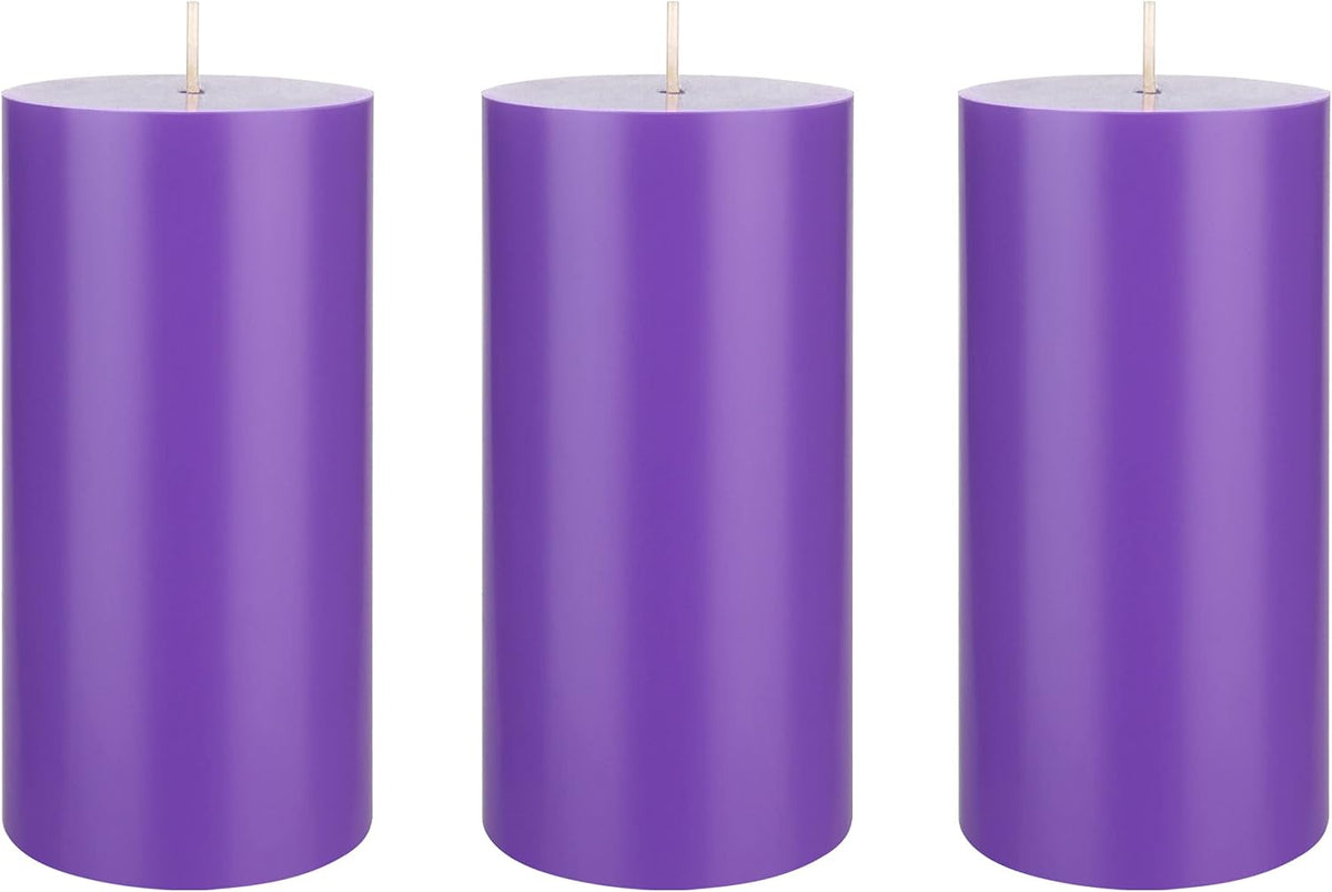 Mega Candles 3 pcs Unscented Solid Lavender Pillar Candles, Hand Poured Premium Wax Candle 3 Inch x 6 Inch, Home Décor, Spas, Weddings, Occasions, Party, Centerpieces, Holidays, Vigils, Prayers