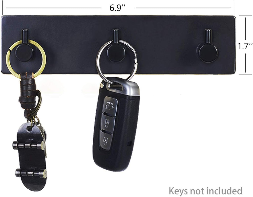 Key Holder (3 Hooks) - Sturdy Self Adhesive Stainless Steel, Matte Black, Wall Mount, Damage Free, Extra Thick, for Keys and Masks, Entryway, Hallway