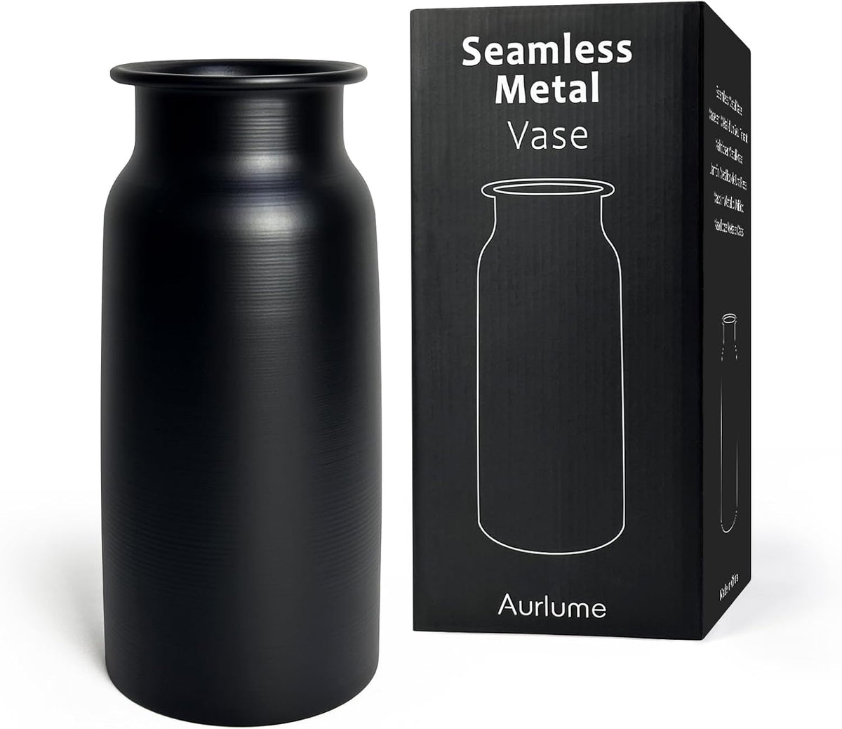 Black Seamless Wide Mouth Metal Flower Vase, 10.8" Modern Unique Home Decor Centerpiece Elegant Rose Cylinder Decorative Vases for Living Room Entry Table Office Desk Bathroom Shelf, Wedding Gift