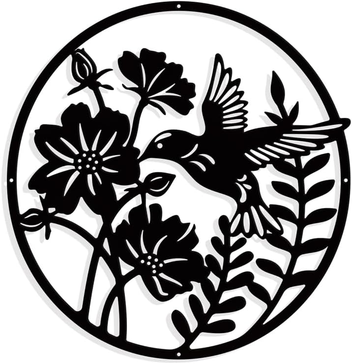 NBEADS Plant Bird Metal Wall Art Decor, Oval Matte Wall Hanging Decor Silhouette Wall Art for Home Bedroom Living Room Garden Hotel Office Wall Christmas Festival Decoration Gift, 11.1×11.6"
