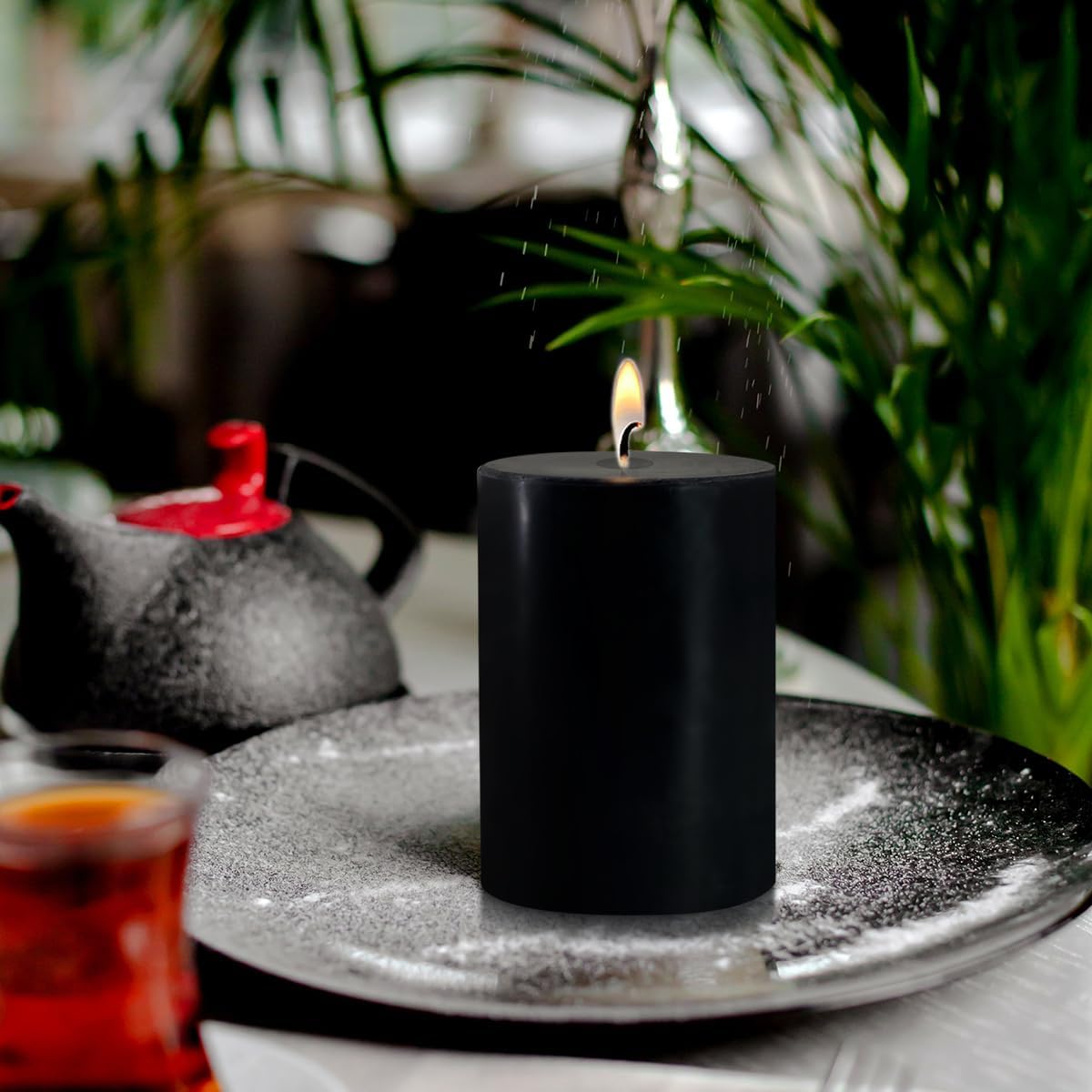 2.75x3.25 Inch Black Pillar Candles Set of 6 - Decorative Unscented, Long Burning Dripless Candle for Home Table Decor, Smokeless Large Pillar Candles for Wedding, Dinner, Halloween, Christmas Decor