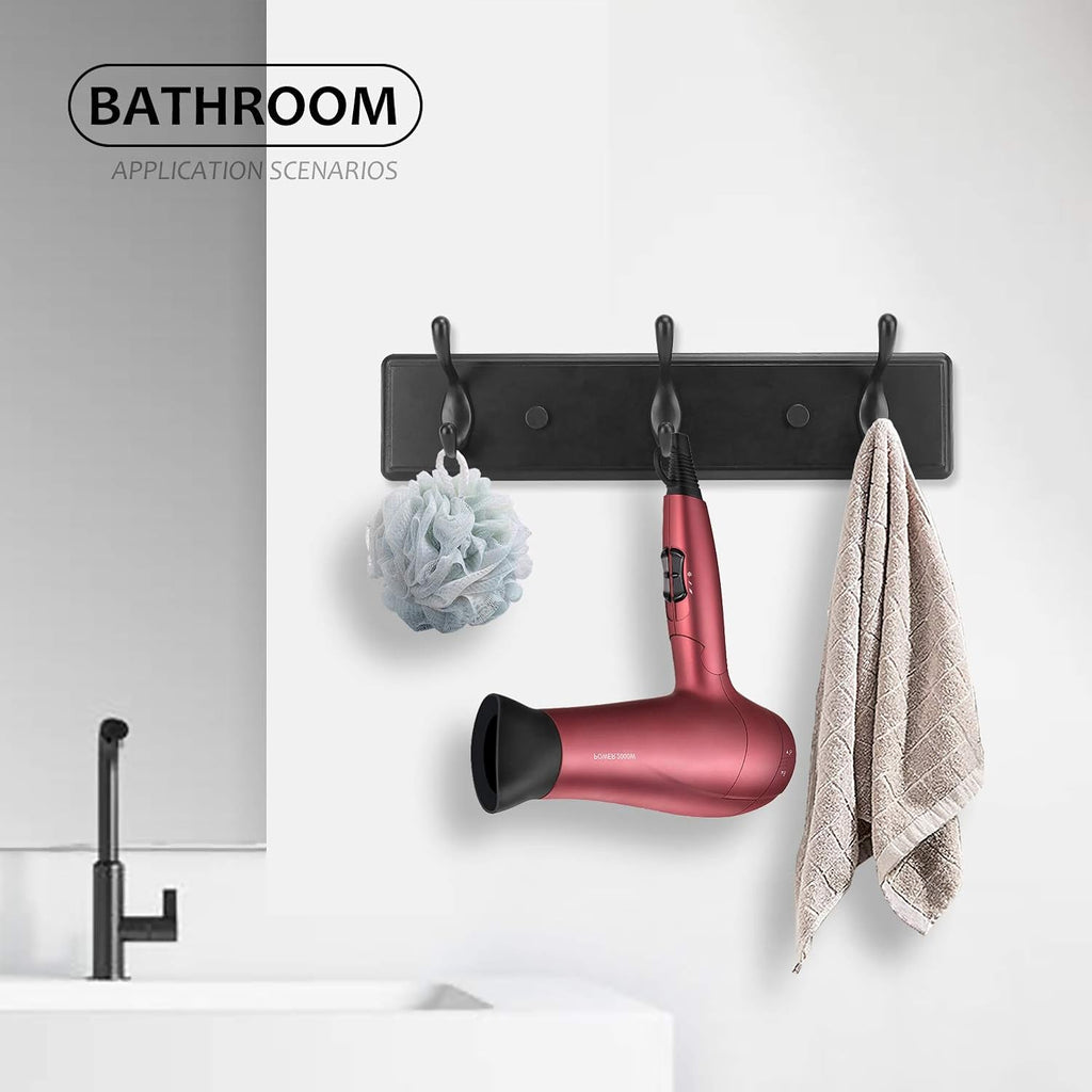 Badiano Heavy Duty Wooden Coat Rack, Wall-Mounted Organizer, 14 Inch, Black