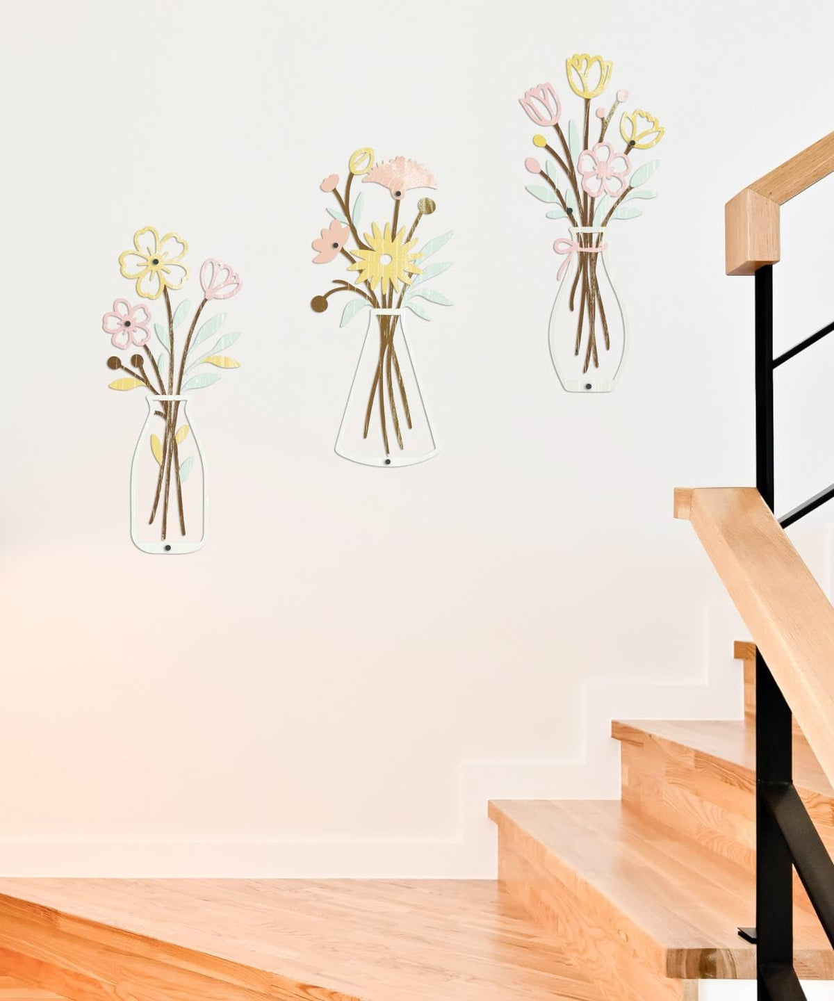 Putuo Decor Metal Flower Vase Wall Art, 3 Pieces Rustic Minimalist Floral Farmhouse Wall Decor for Living Room Bathroom Kitchen, Bedroom Dining Room, Housewarming Gifts