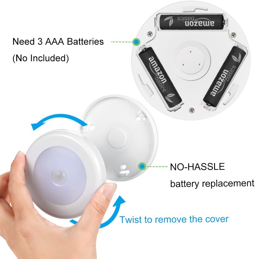 AMIR Upgraded 3.15” Motion Sensor Light Indoor, Cordless Battery Powered Stick on LED Night Lights for Closet, Stair, Under Cabinet, Hallway, Kitchen (White Pack of 10)