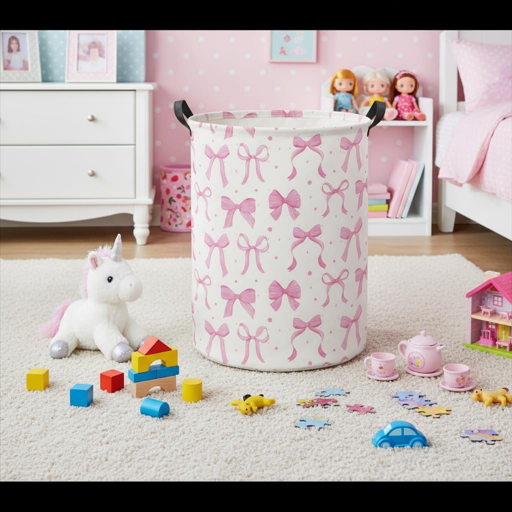 Baby Laundry Basket Baby Hamper for Nursery Girl Kids Butterfly Hamper Cute Storage Bin Organizer Butterfly Room Decor for Home(Dreamy Bowknot)