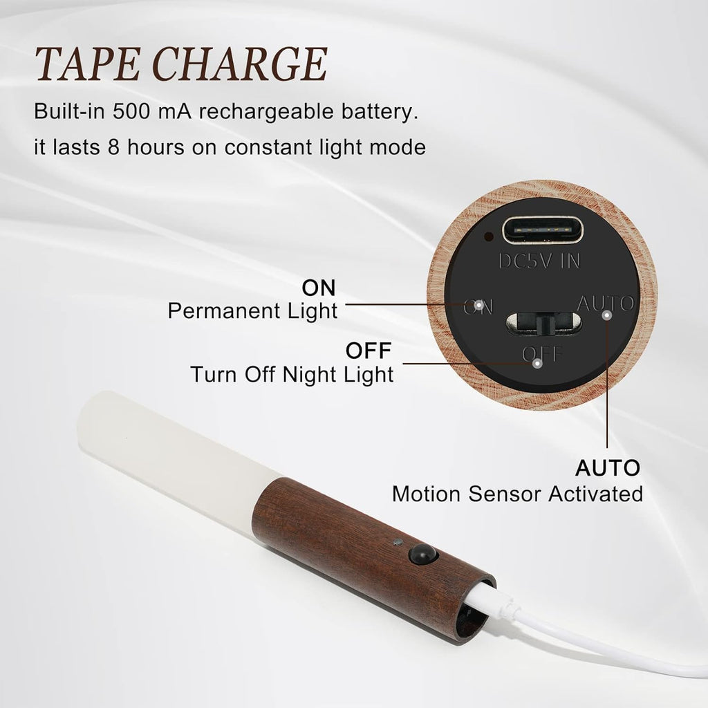 Wall Sconces, Smart Portable Sensor Night Light Wood USB Rechargeable Magnetic Night Light for Bedroom, Hallway, Stairway Wall Induction lamp (Walnut Wood 2PCS)