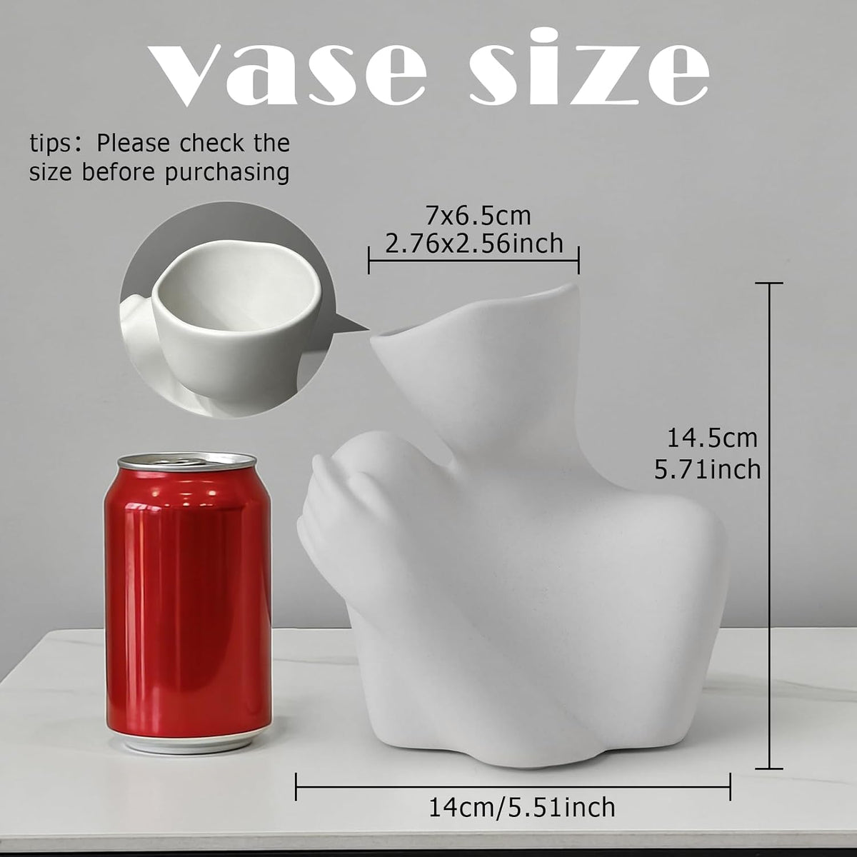 Ceramic Body Vase, Female Form Half Body Vase, Modern Minimalist Boho, Decorative Vase for Living Room, Bedroom, Shelf, Dining Table, Bathroom & Office, (White Shoulder-Grazing Style)