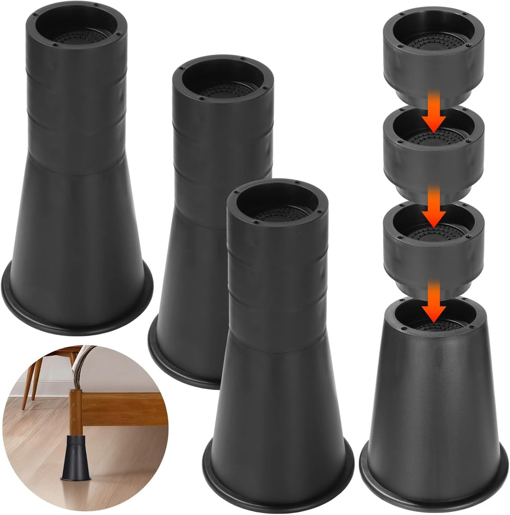 OMISTAR 4 Pcs Bed Risers, Adjustable Furniture Risers with Rubber Bottom, 6/7.8/9.6/11.4 in Height Options, Stackable Design, Heavy Duty Bed Risers for Sofas, Tables, and Furniture